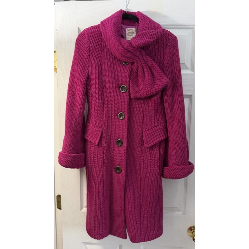 Nanette Lepore Kiss Me Virgin Wool Coat Pink Berry Knit MIDI Peacoat - Size 10